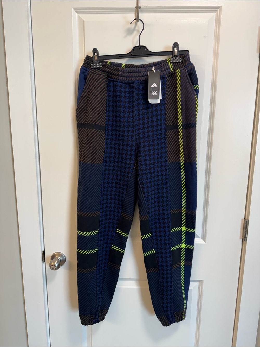IVY PARK Adidas Unisex Navy Houndstooth Jogger Pants with Neon Accent